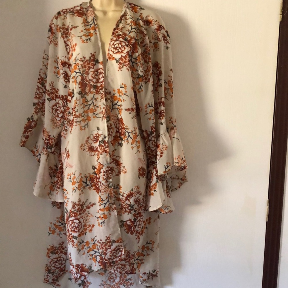 Women’s spring Open front long floral kimono cardigan topper - Picture 4 of 12